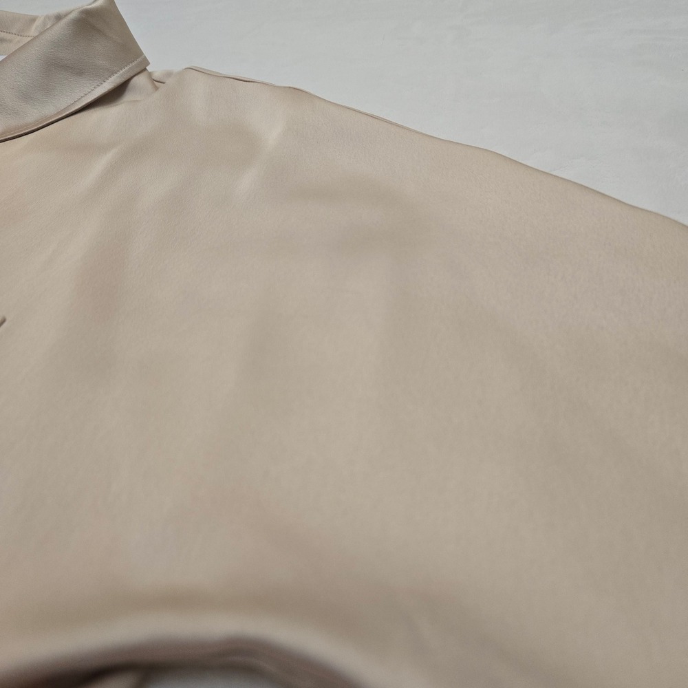 Vince Womens Champagne Beige Satin Relaxed Cropped Button Down Blouse Medium M - Picture 12 of 16